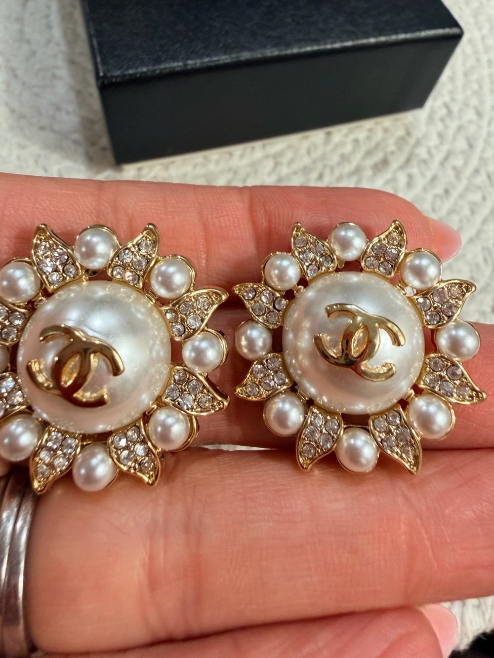 Gold-Tone Sunburst Pearl & Crystal Stud Earrings - White Faux Pearls